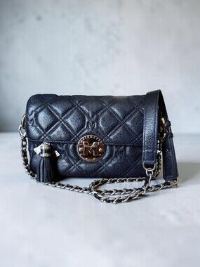 Metrocity Luxury Black Quilted Sling Crossbody Bag Gold-tone Hardware
